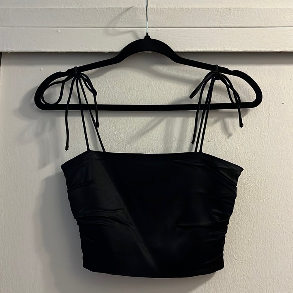 Zara Satin Crop Top with Tie Shoulder Straps